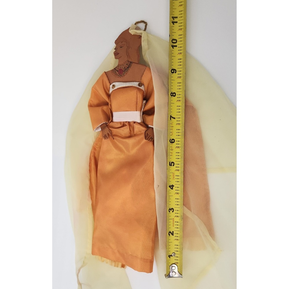 Vintage Handmade Flat Stamped Leather Upper Body Folk Art Doll w/ Veil 11"